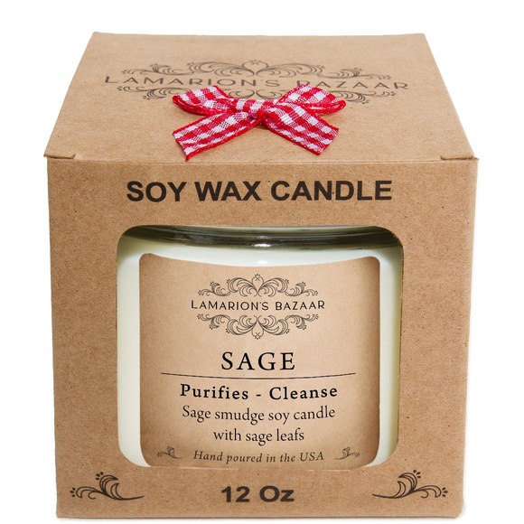 SAGE - White Sage Smudge Candle w Crushed Sage Leafs - 100% Soy Cleansing Candle - Picture 5 of 5